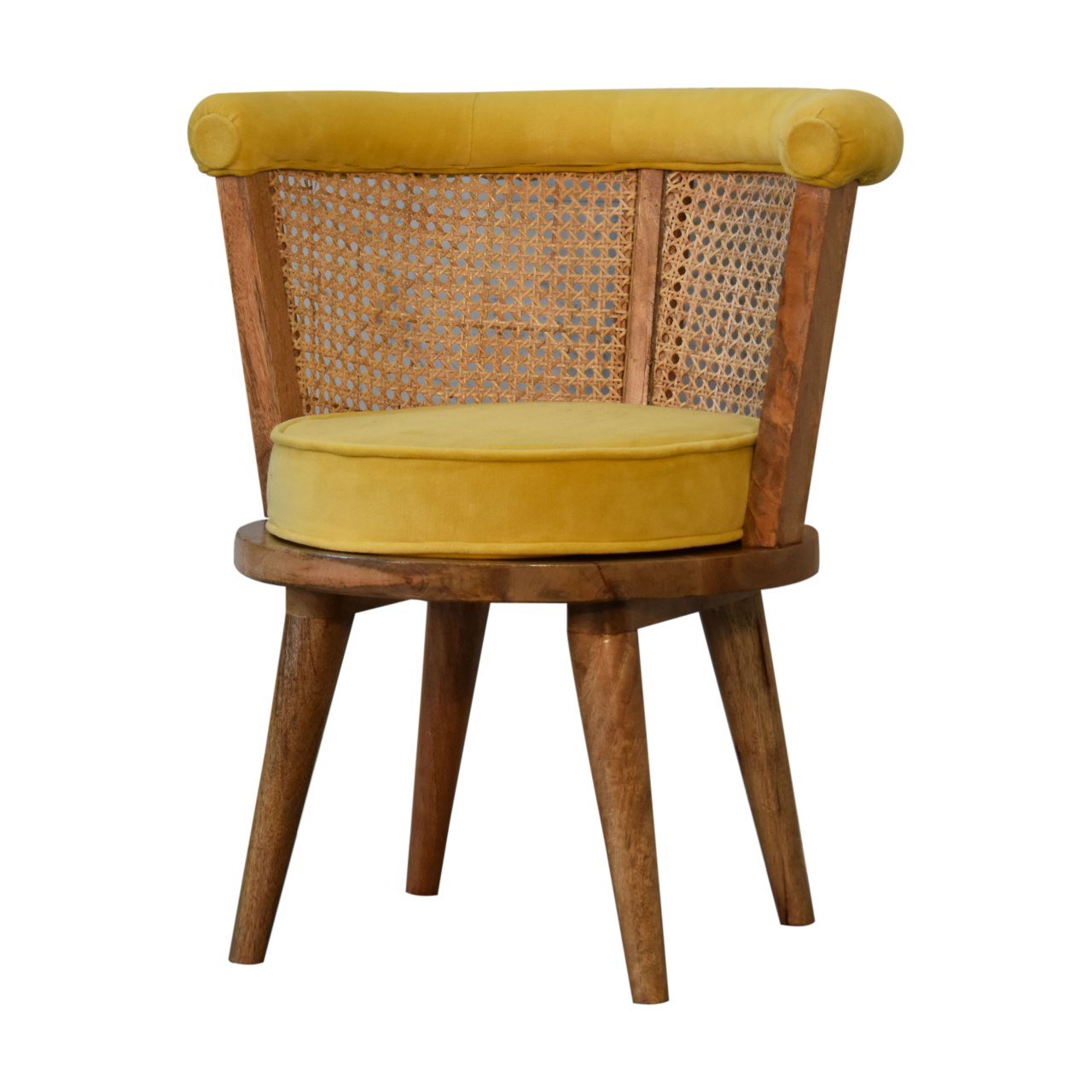 in1847 mustard cotton velvet nordic rattan chair