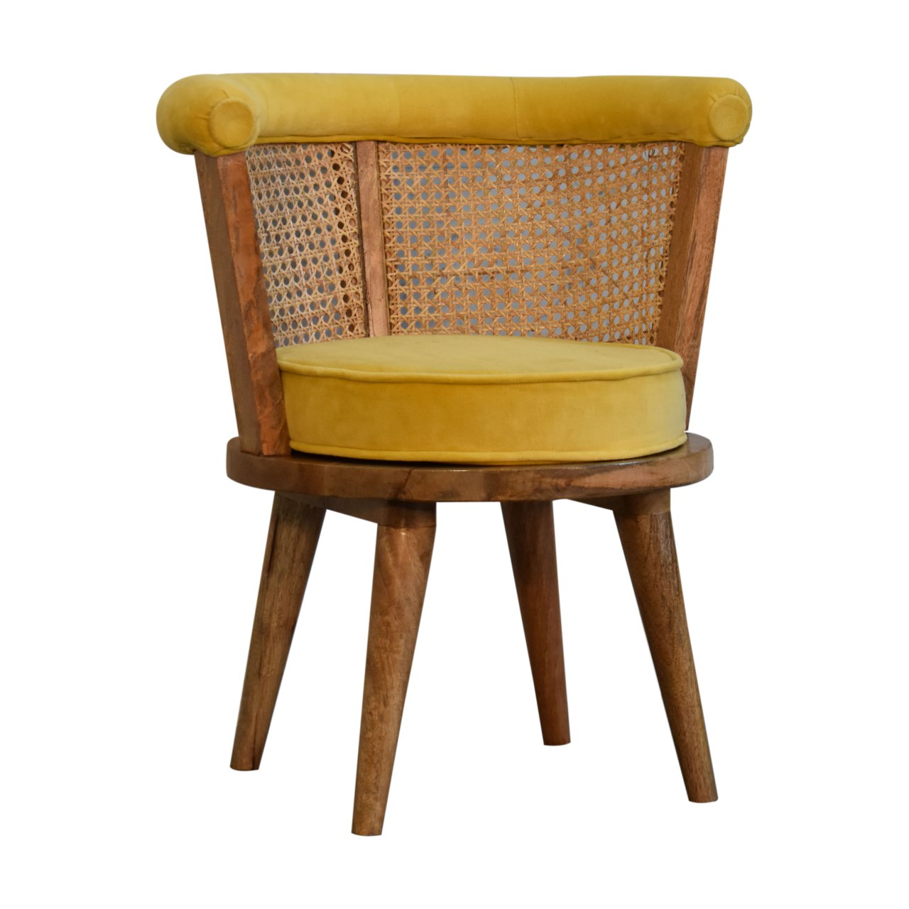 in1847 mustard cotton velvet nordic rattan chair
