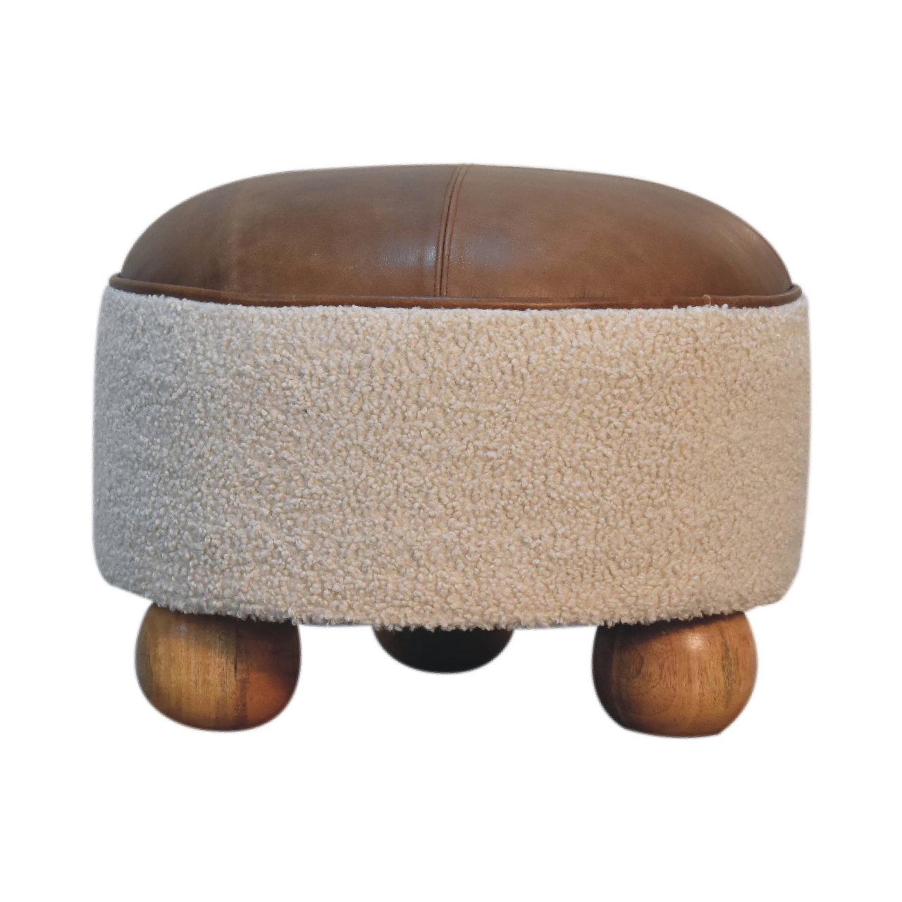 Cream Boucle Buffalo Hide Footstool