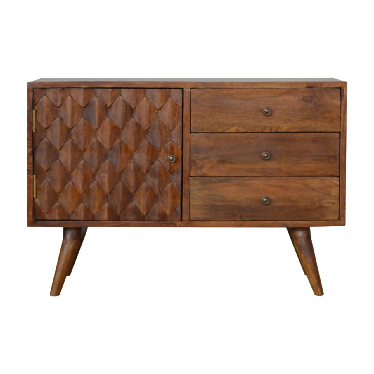 Solid Wood 3 Drawer Carved Chestnut Storage Cabinet