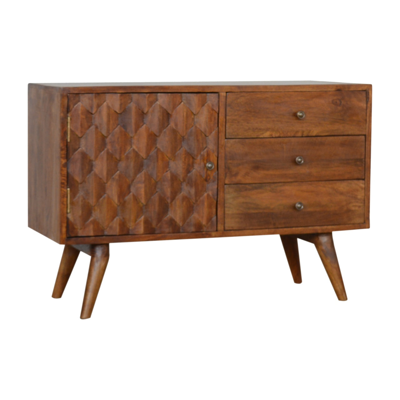 Solid Wood 3 Drawer Carved Chestnut Storage Cabinet