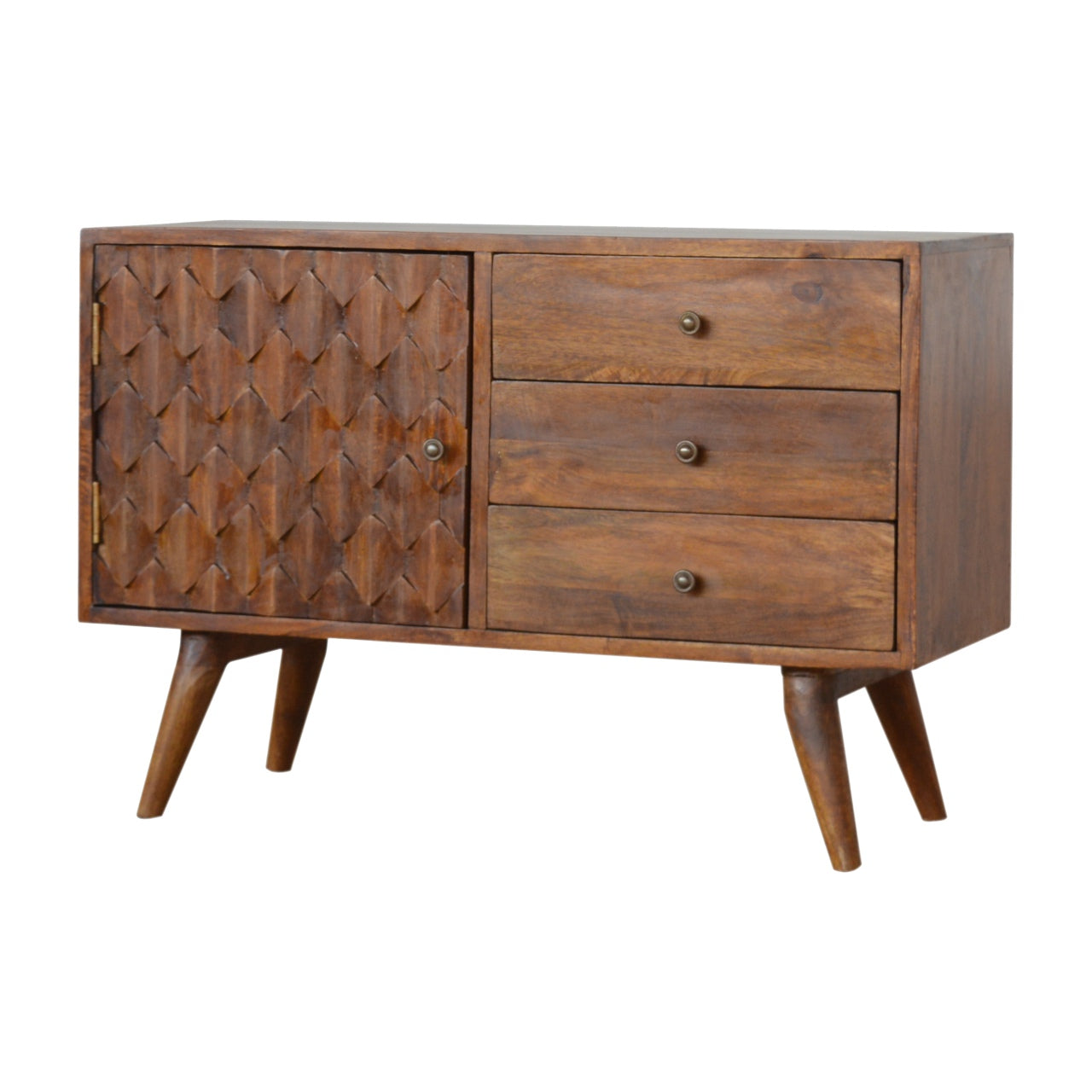 Solid Wood 3 Drawer Carved Chestnut Storage Cabinet