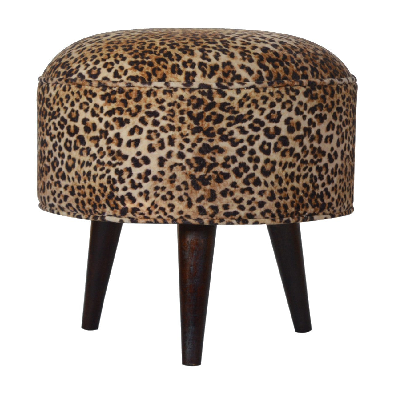 Solid Wood Leopard Print Footstool