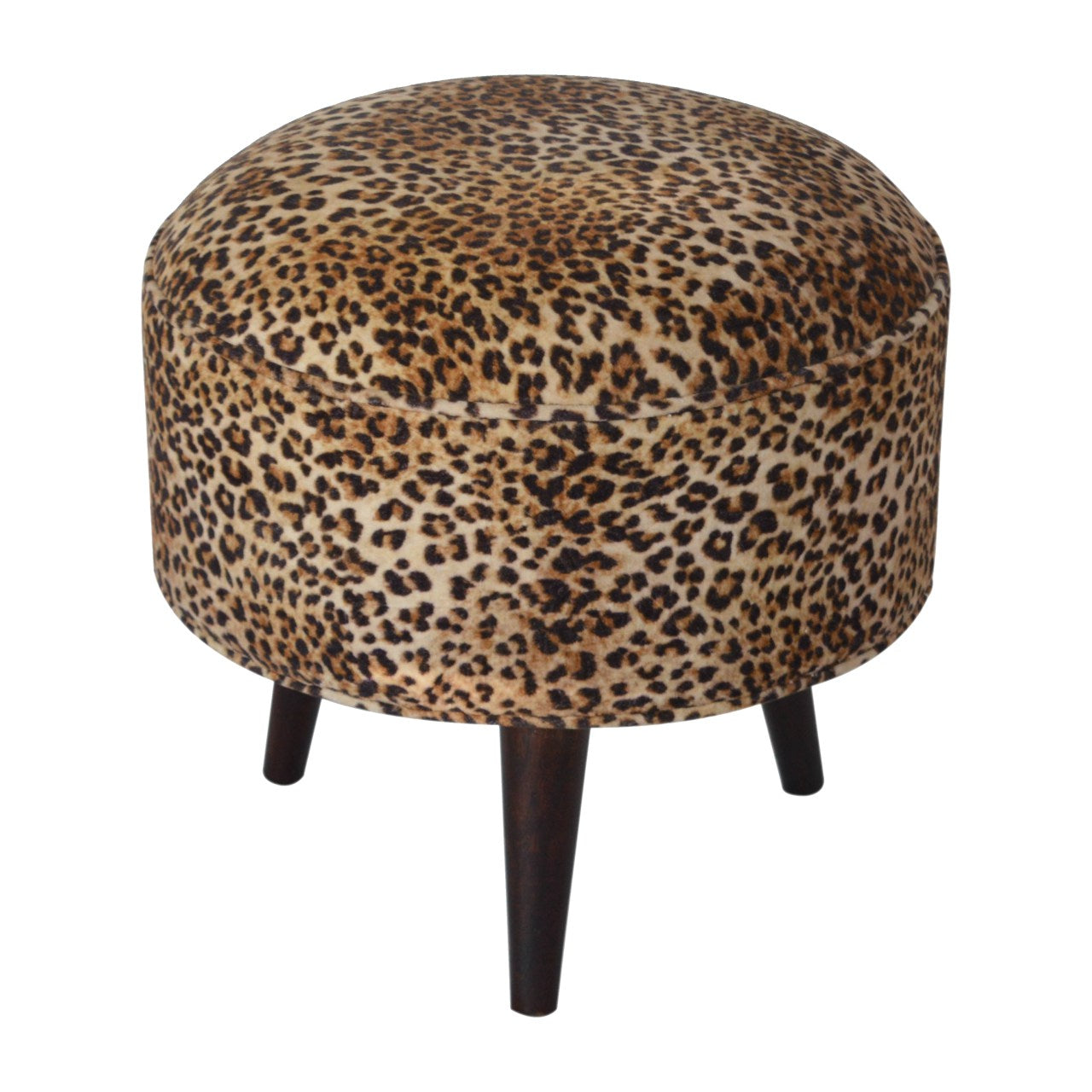 Solid Wood Leopard Print Footstool