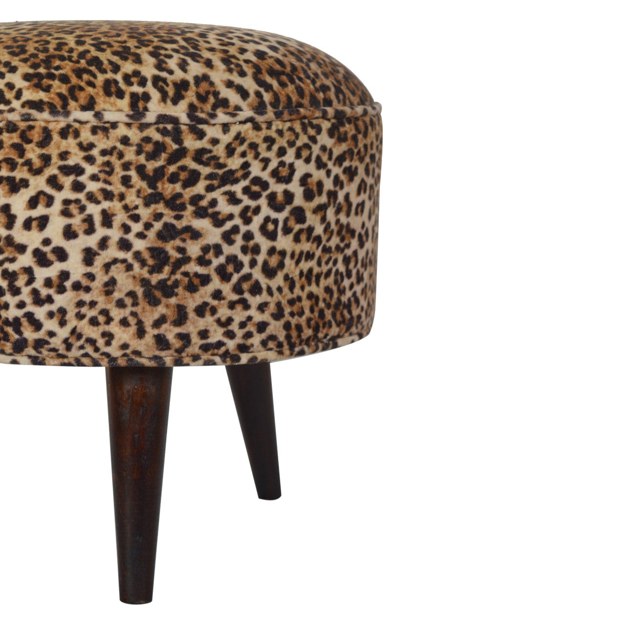 Solid Wood Leopard Print Footstool