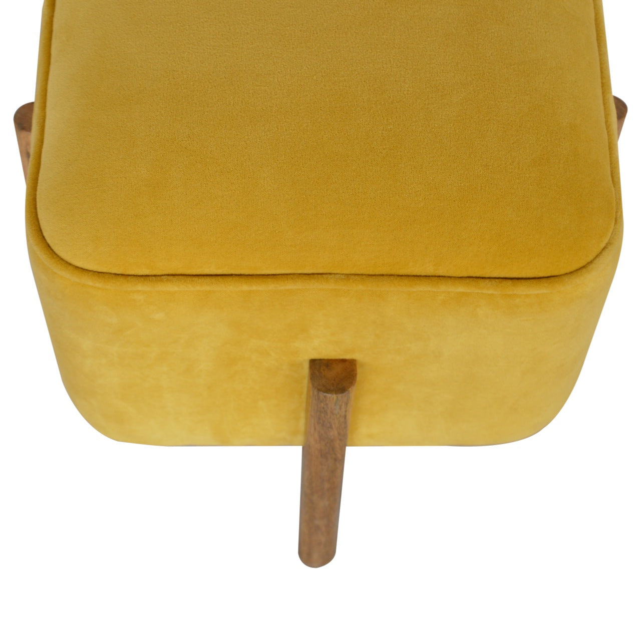 Solid Wood Mustard Velvet Footstool with Solid Wood Legs