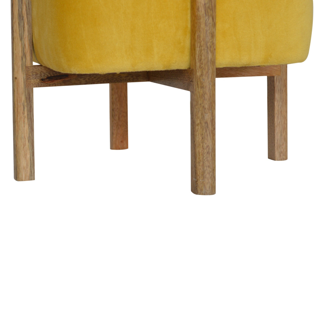 Solid Wood Mustard Velvet Footstool with Solid Wood Legs
