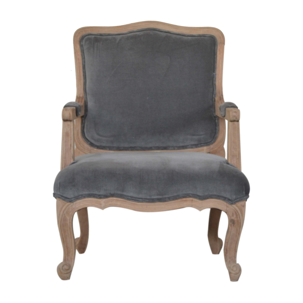 Solid Wood Grey Velvet French Style Chair