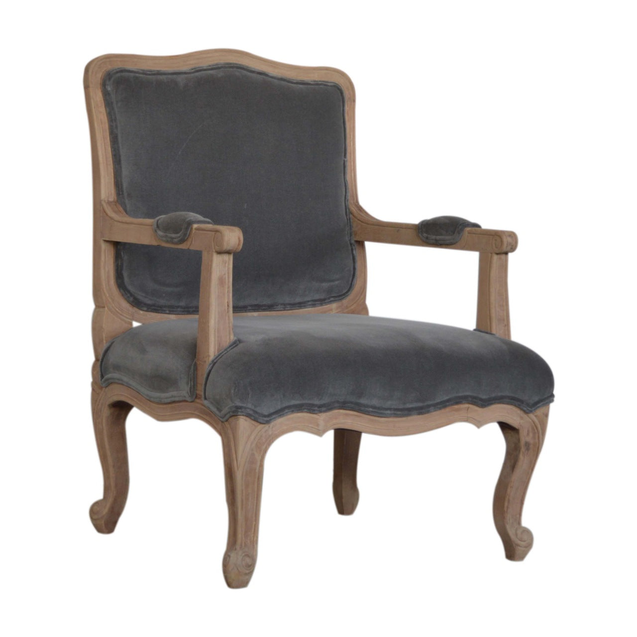 Solid Wood Grey Velvet French Style Chair