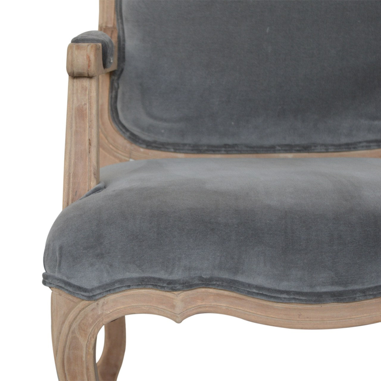 Solid Wood Grey Velvet French Style Chair