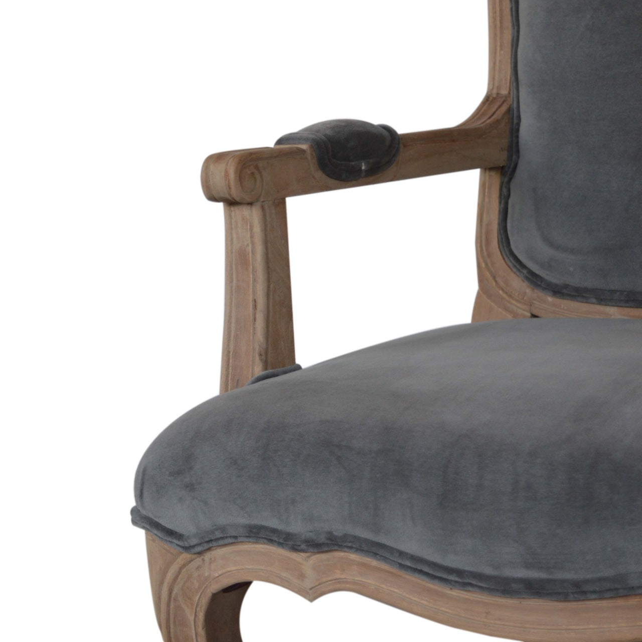 Solid Wood Grey Velvet French Style Chair
