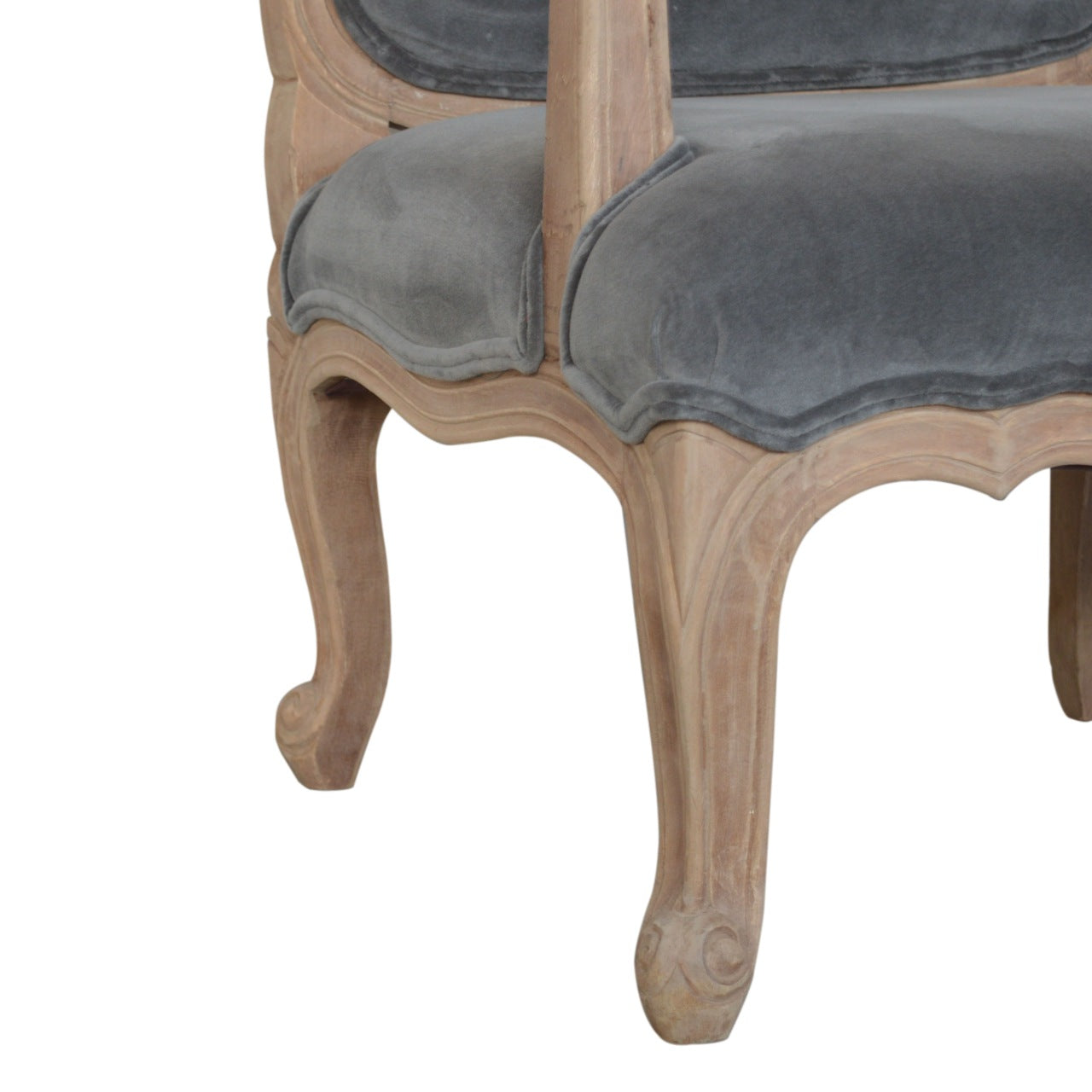 Solid Wood Grey Velvet French Style Chair