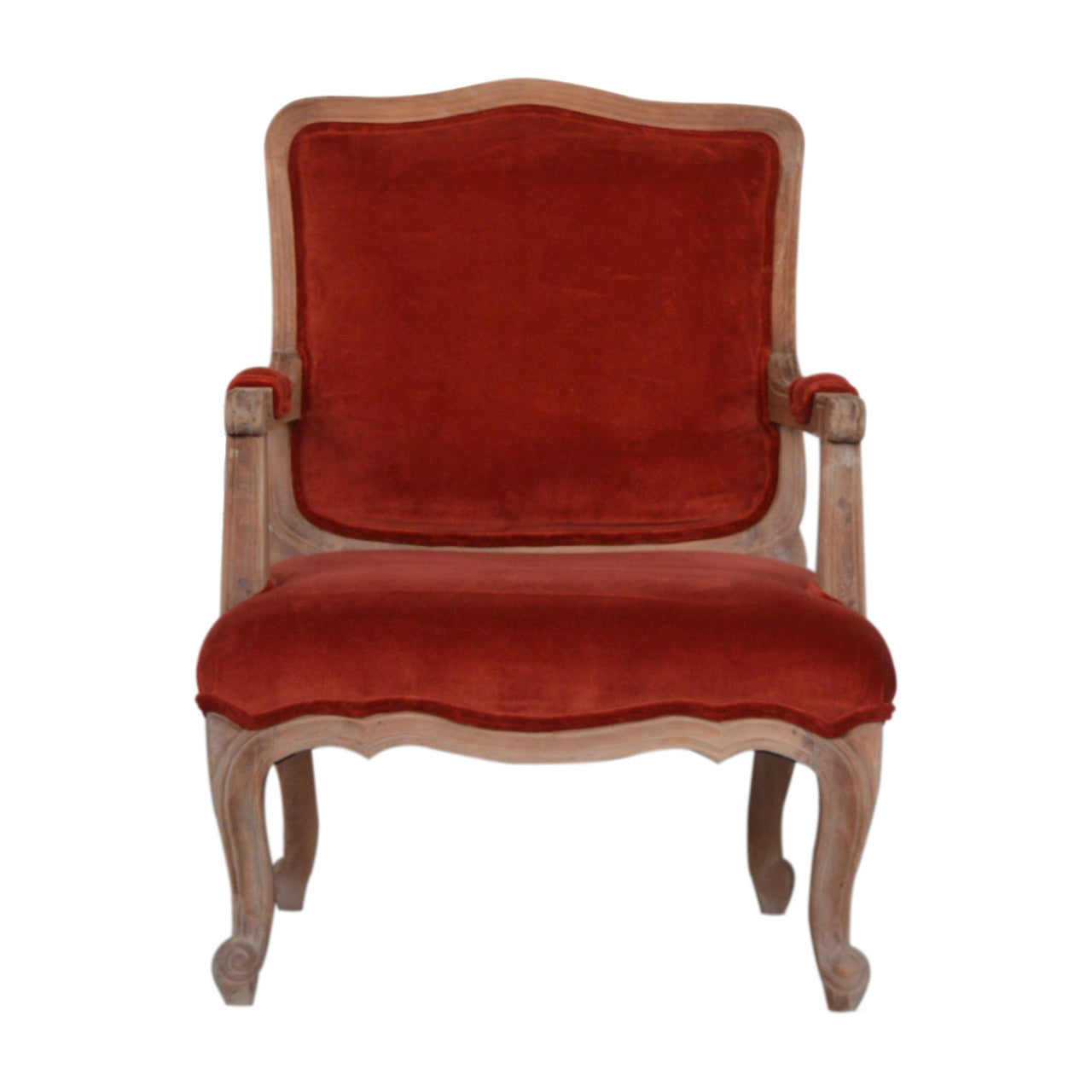 Solid Wood Brick Red Velvet French Style Chair
