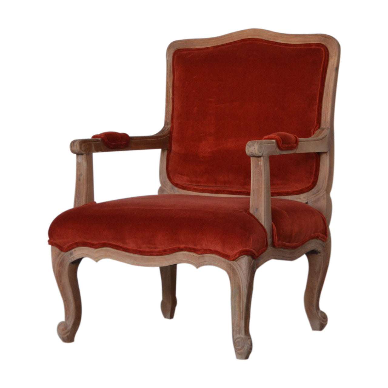 Solid Wood Brick Red Velvet French Style Chair