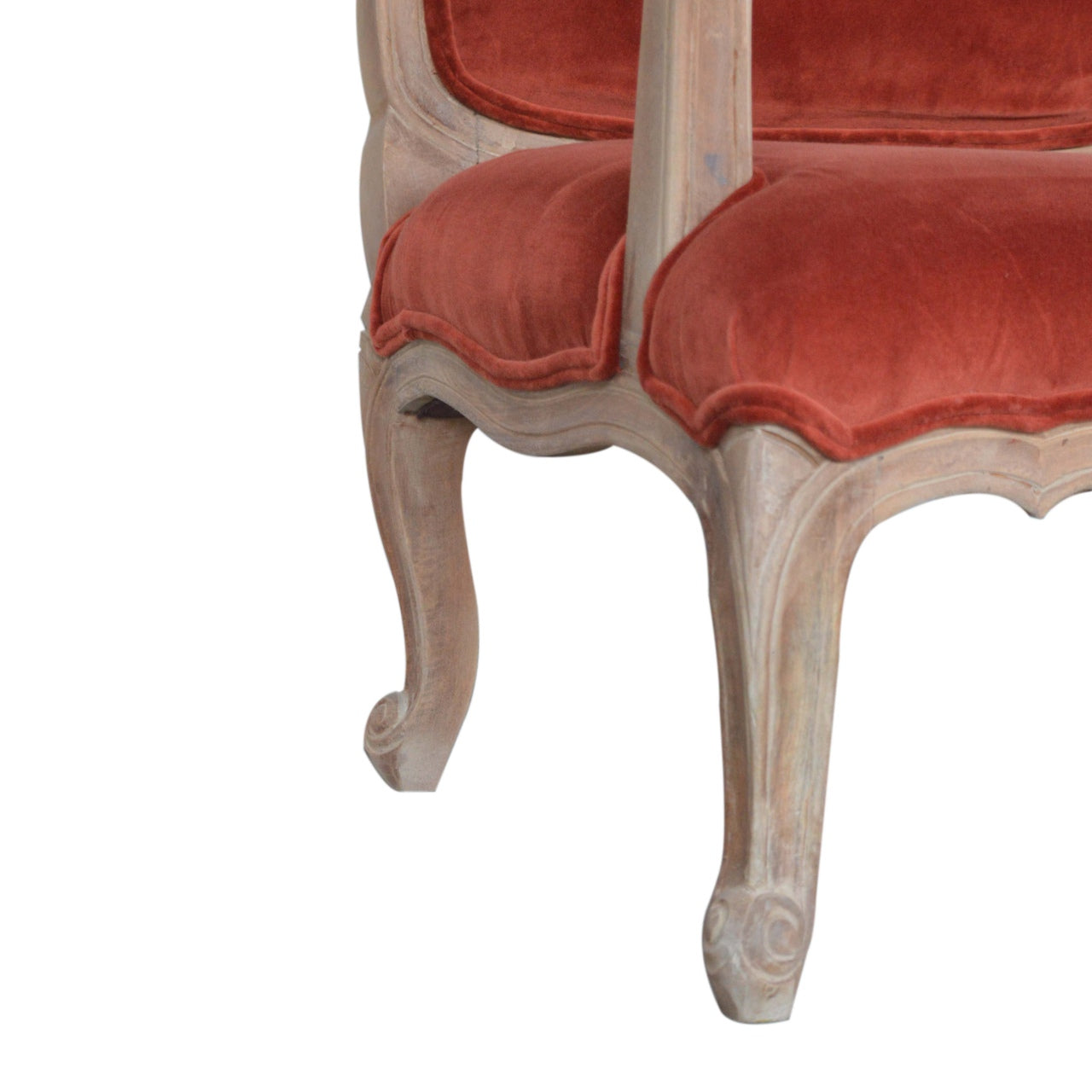 Solid Wood Brick Red Velvet French Style Chair