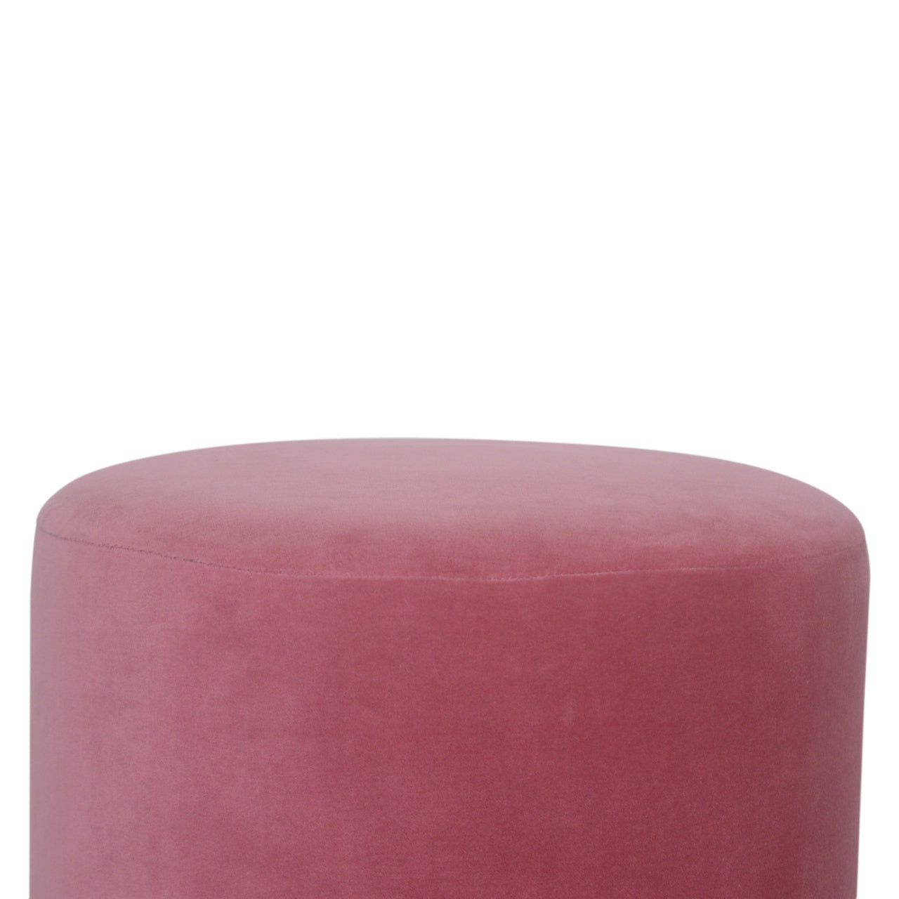 Solid Wood Pink Velvet Footstool with Wooden Base