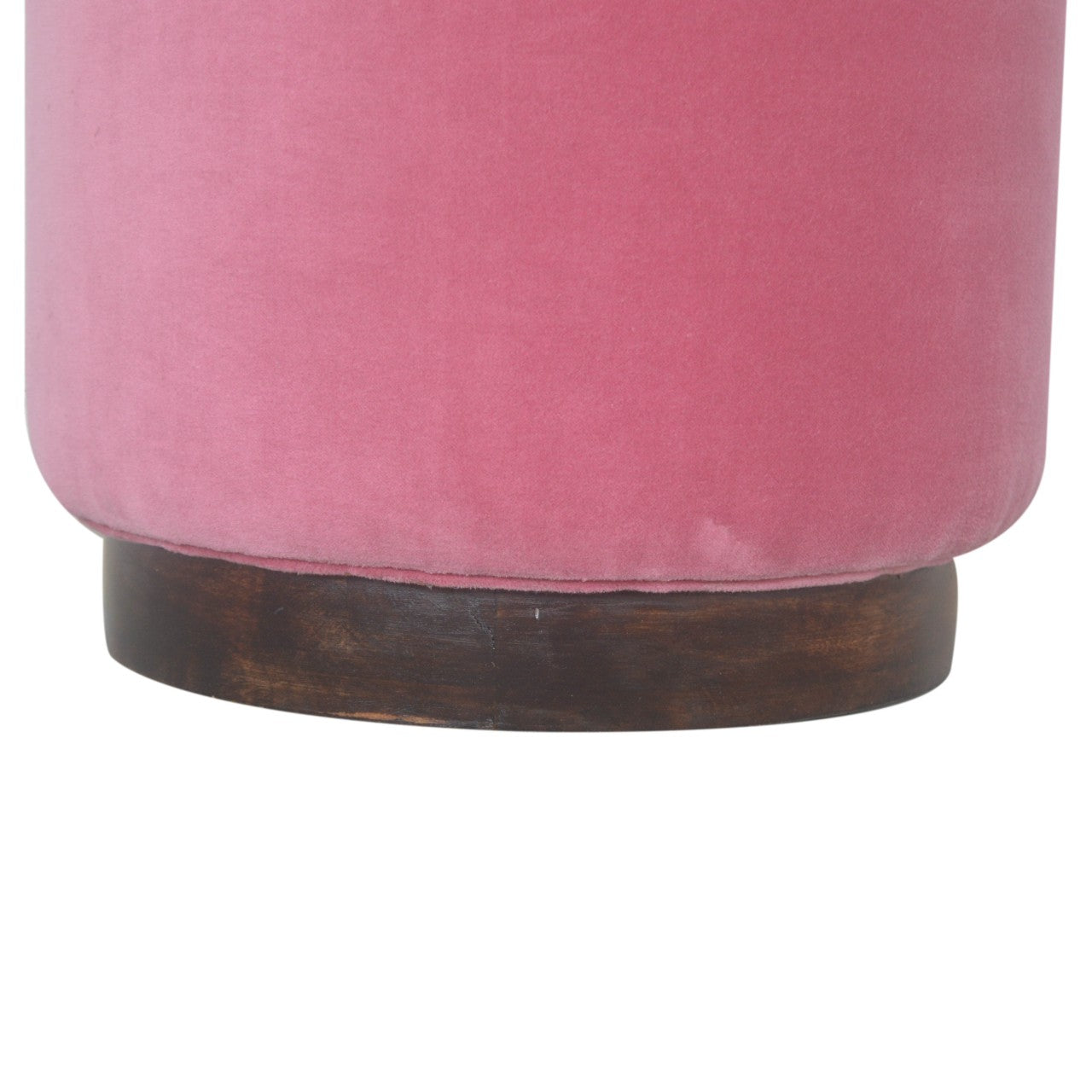 Solid Wood Pink Velvet Footstool with Wooden Base
