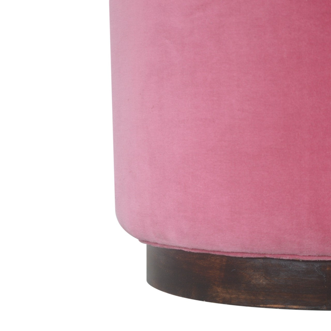Solid Wood Pink Velvet Footstool with Wooden Base