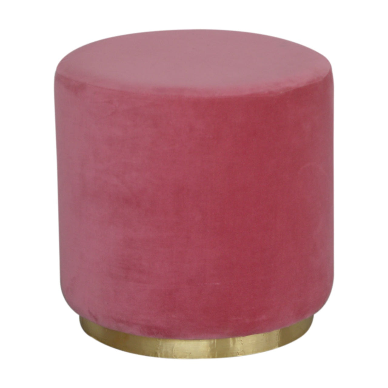 Solid Wood Large Pink Velvet Footstool with Gold Base