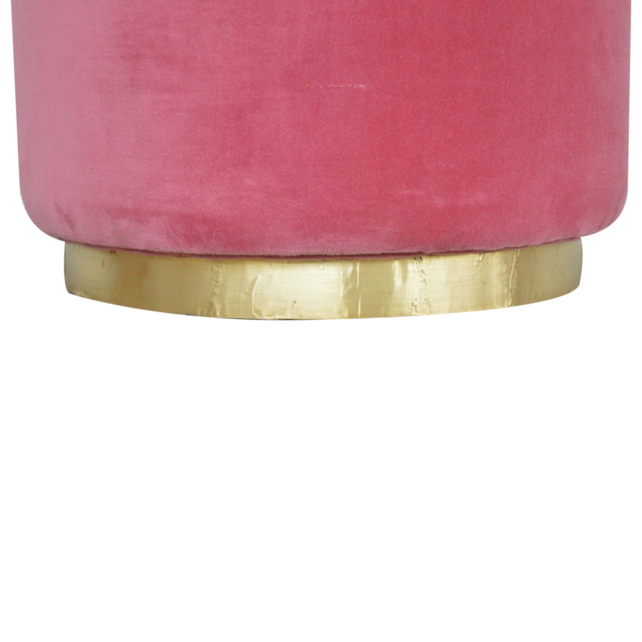 Solid Wood Large Pink Velvet Footstool with Gold Base