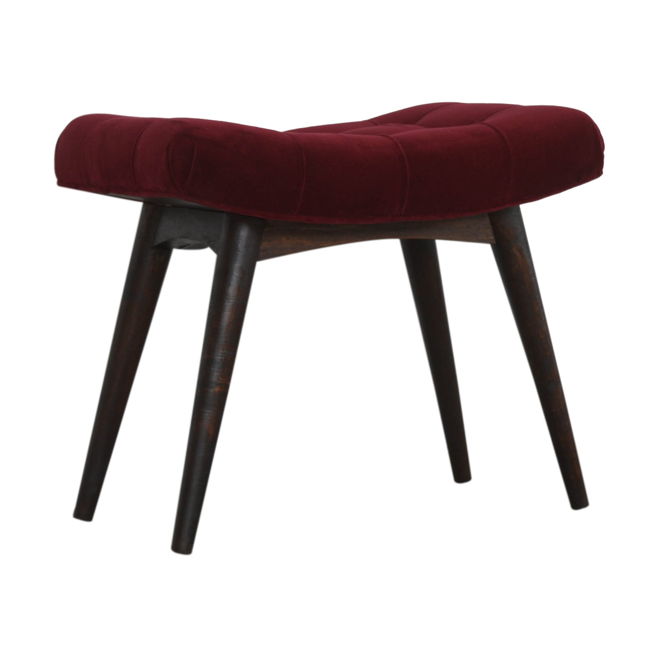 Solid Wood Wine Red Cotton Velvet Curved Bench