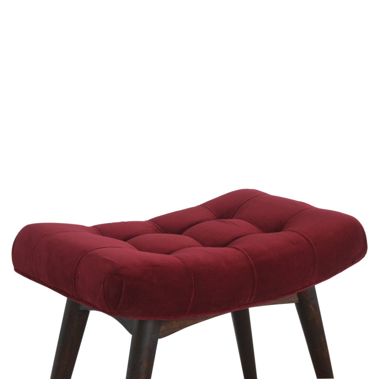 Solid Wood Wine Red Cotton Velvet Curved Bench