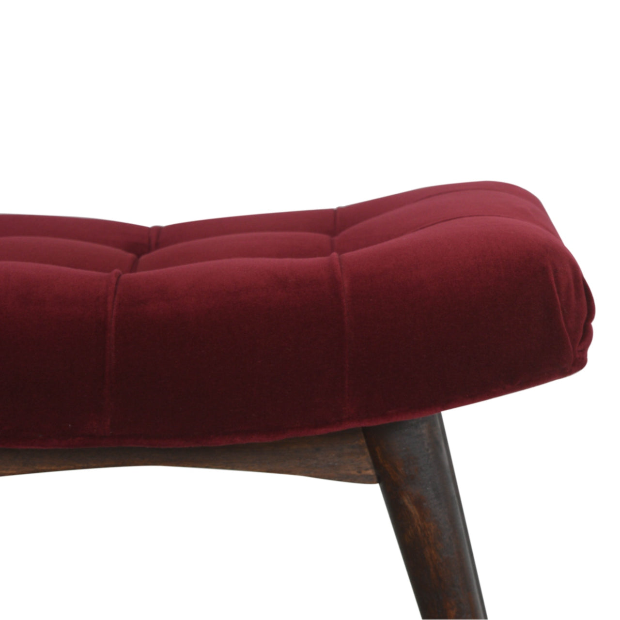 Solid Wood Wine Red Cotton Velvet Curved Bench