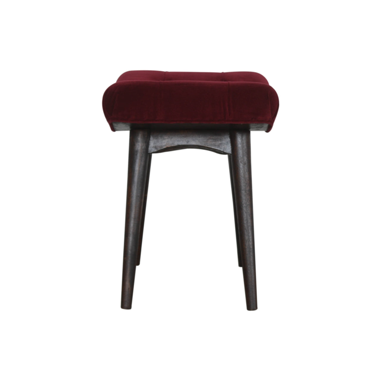 Solid Wood Wine Red Cotton Velvet Curved Bench