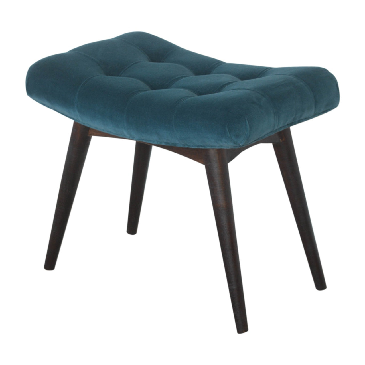 teal cotton velvet curved bench