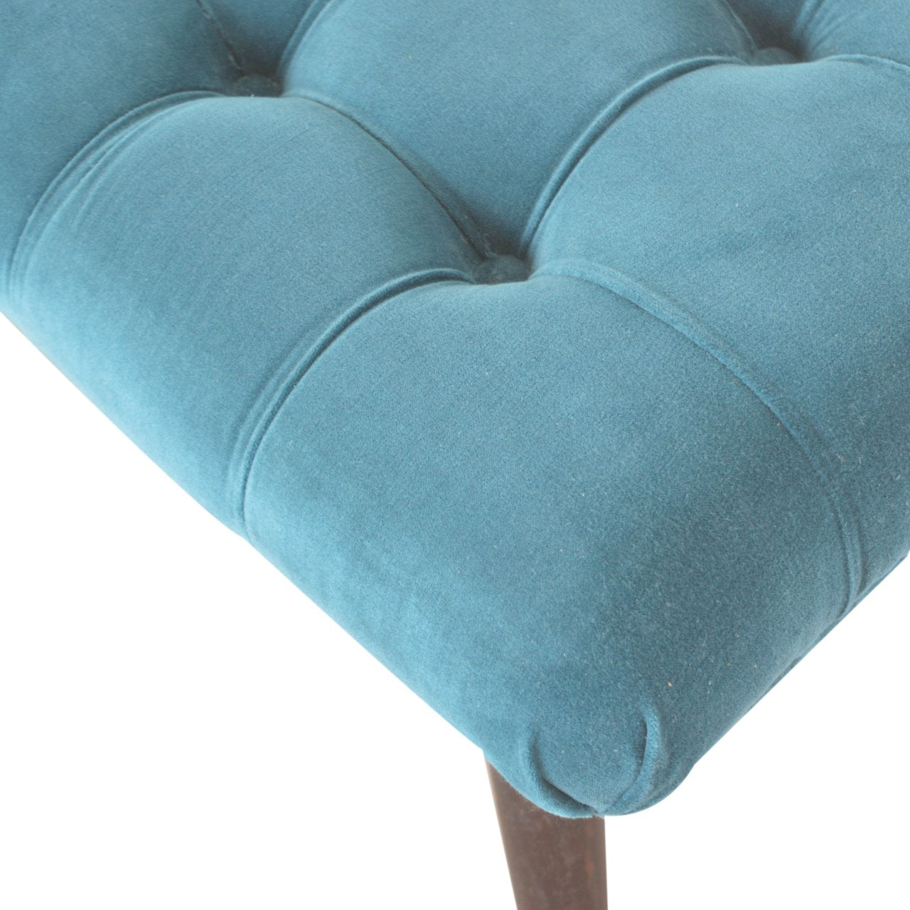 teal cotton velvet curved bench