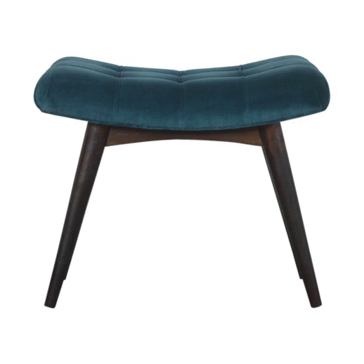 teal cotton velvet curved bench