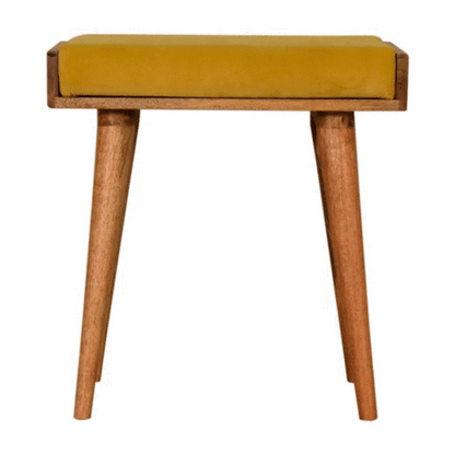 Solid Wood Mustard Velvet Tray Style Footstool