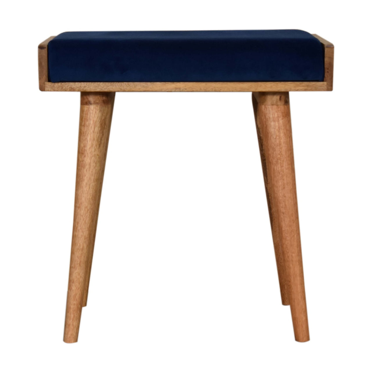 Solid Wood Royal Blue Velvet Tray Style Footstool