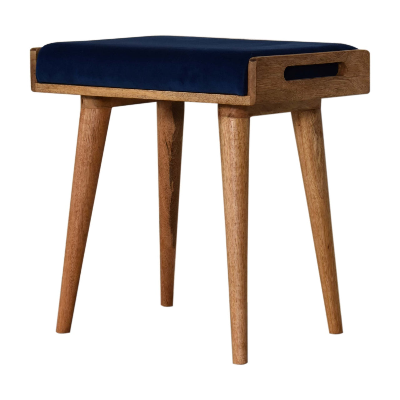 Solid Wood Royal Blue Velvet Tray Style Footstool