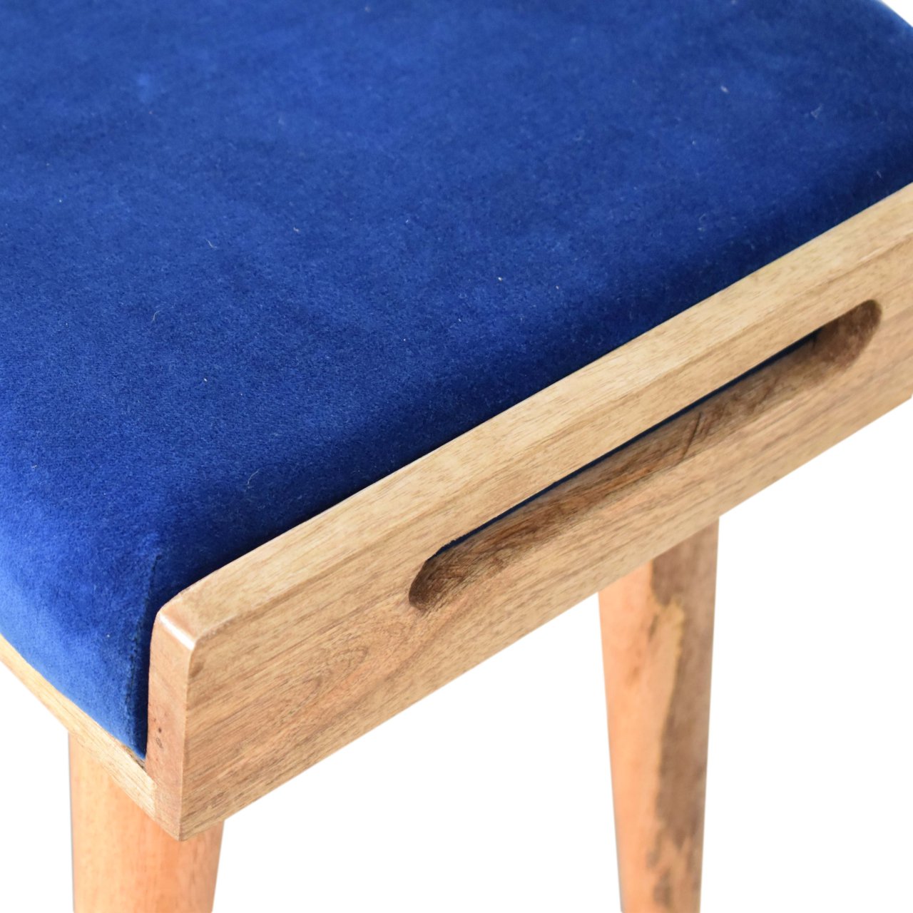 Solid Wood Royal Blue Velvet Tray Style Footstool