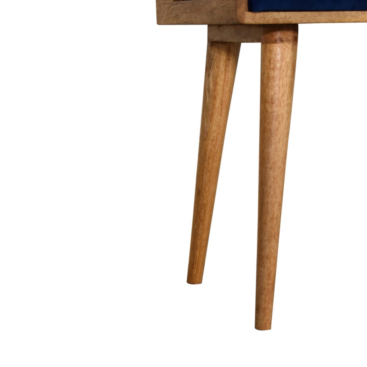 Solid Wood Royal Blue Velvet Tray Style Footstool