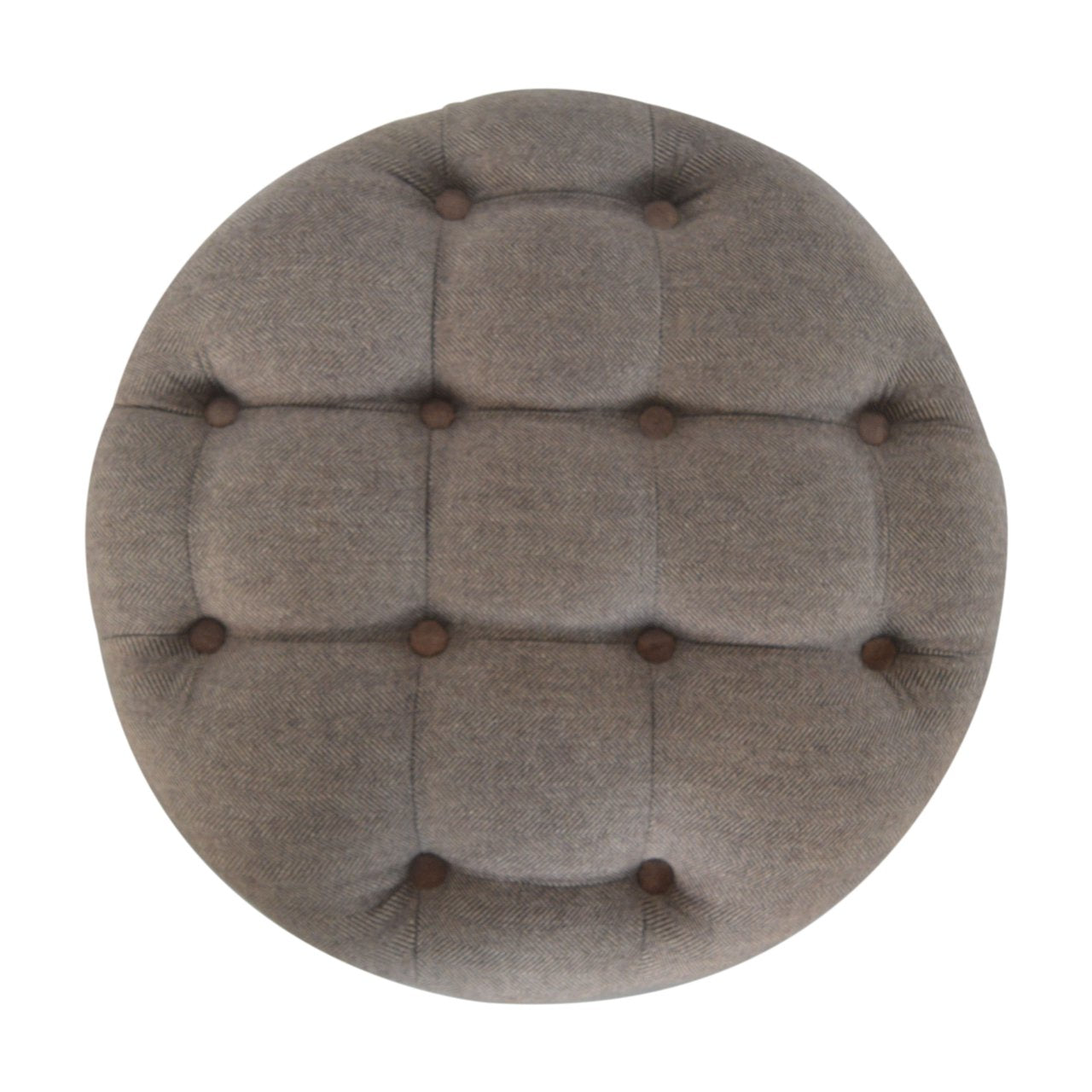 Solid Wood Deep Button Round Checked Footstool