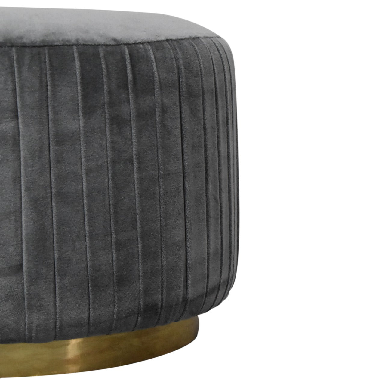 Solid Wood Grey Cotton Velvet Pleated Footstool with Gold Base
