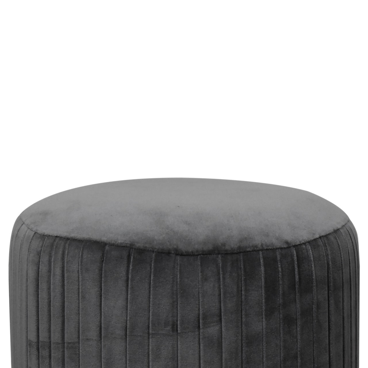 Solid Wood Grey Cotton Velvet Pleated Footstool with Gold Base