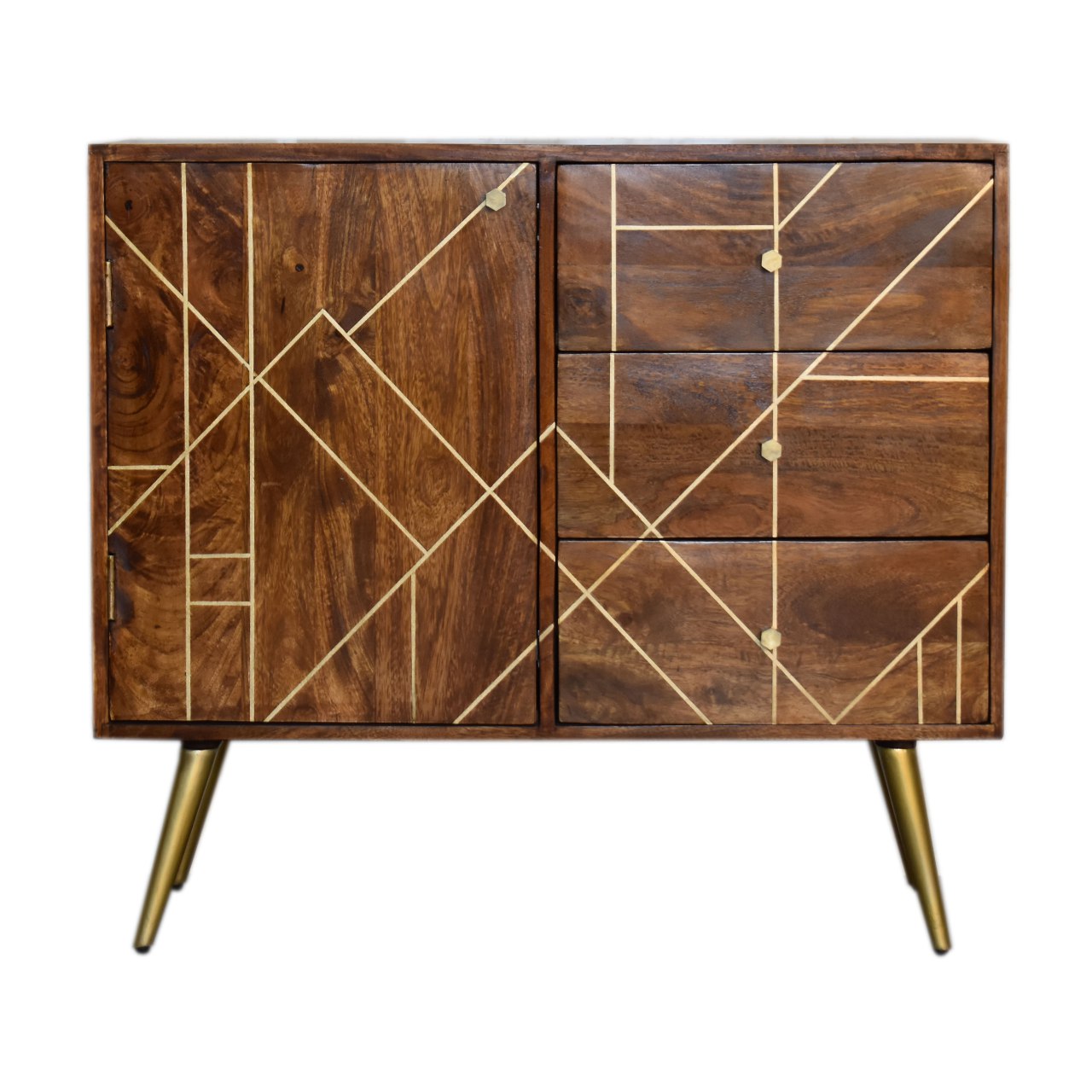 This chestnut gold inlay abstract sideboard is perfect for adding a touch of luxury to your bedroom. The solid wood construction and stylish finish make it a great choice for anyone looking for a high quality piece of furniture, while the abstract design adds a touch of glamour that will really stand out. And with plenty of storage space on offer, this sideboard is ideal for keeping your bedroom organized and tidy.