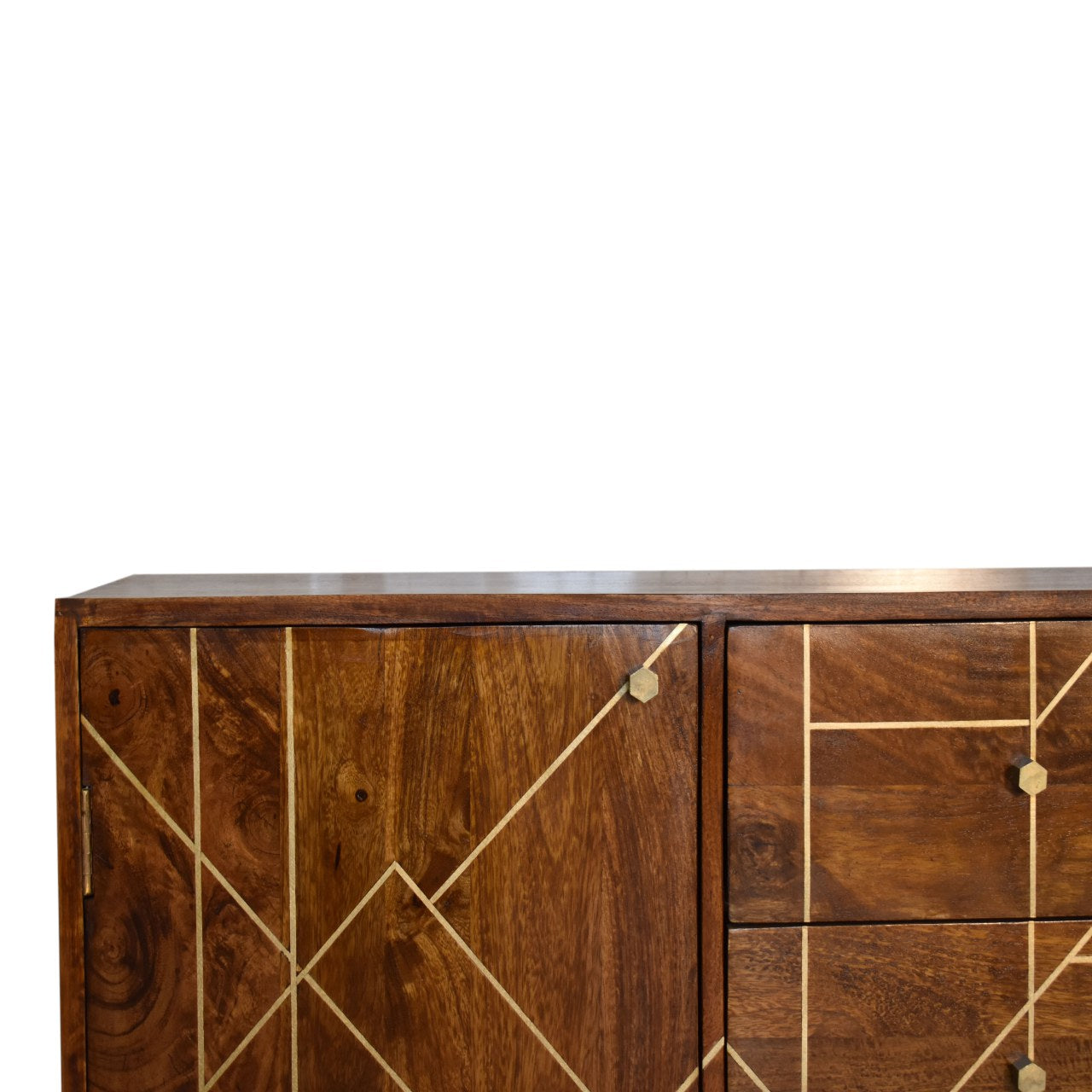 This chestnut gold inlay abstract sideboard is perfect for adding a touch of luxury to your bedroom. The solid wood construction and stylish finish make it a great choice for anyone looking for a high quality piece of furniture, while the abstract design adds a touch of glamour that will really stand out. And with plenty of storage space on offer, this sideboard is ideal for keeping your bedroom organized and tidy.
