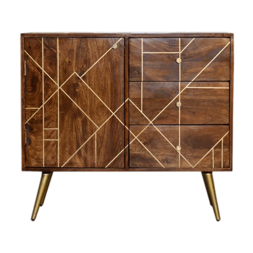 This chestnut gold inlay abstract sideboard is perfect for adding a touch of luxury to your bedroom. The solid wood construction and stylish finish make it a great choice for anyone looking for a high quality piece of furniture, while the abstract design adds a touch of glamour that will really stand out. And with plenty of storage space on offer, this sideboard is ideal for keeping your bedroom organized and tidy.