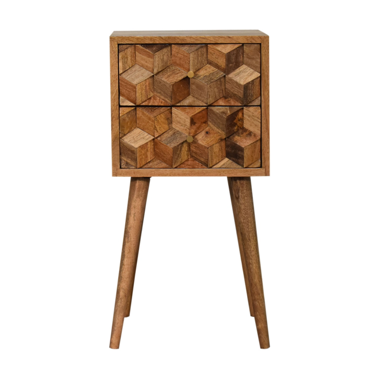 mini cube carved 2 drawer bedside