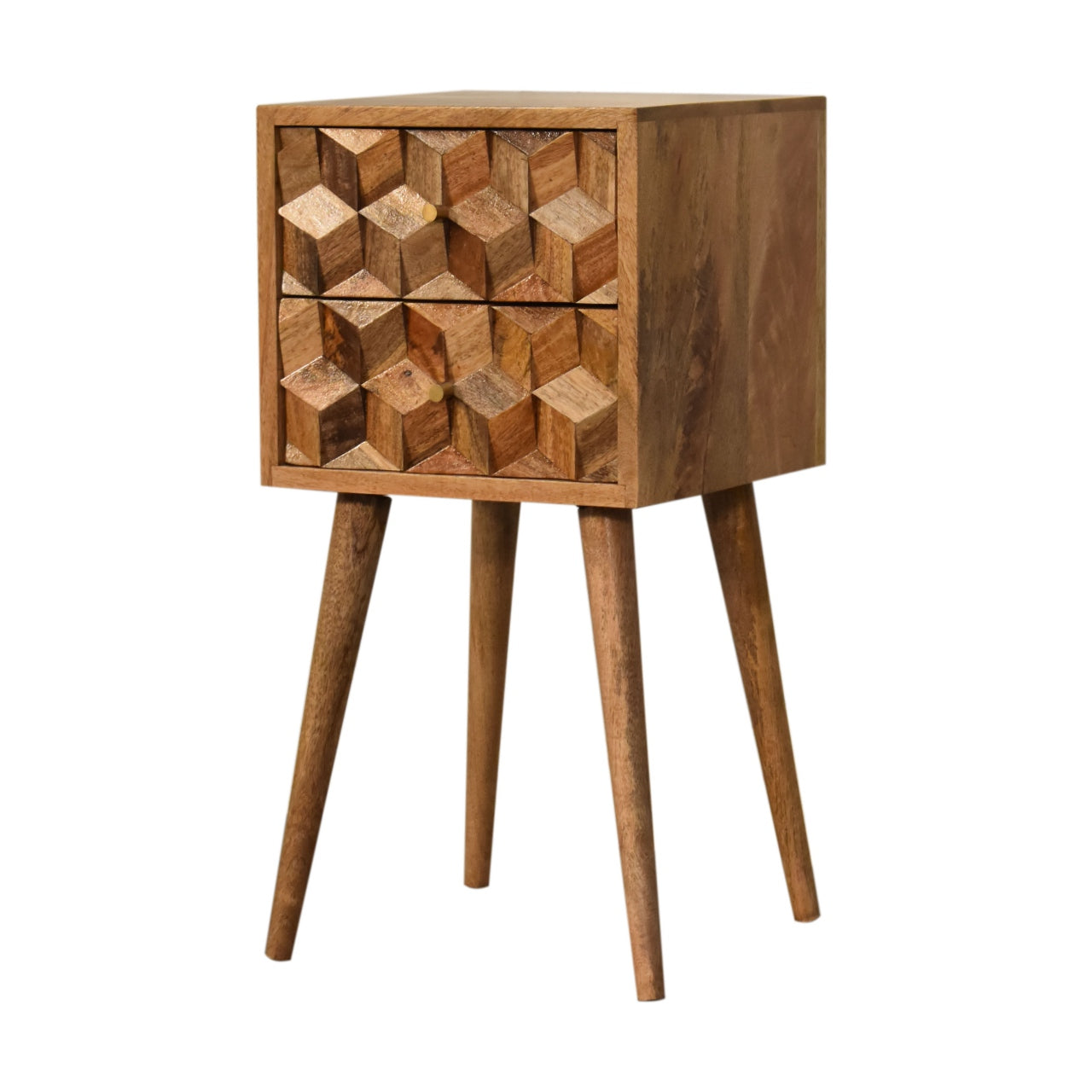 mini cube carved 2 drawer bedside