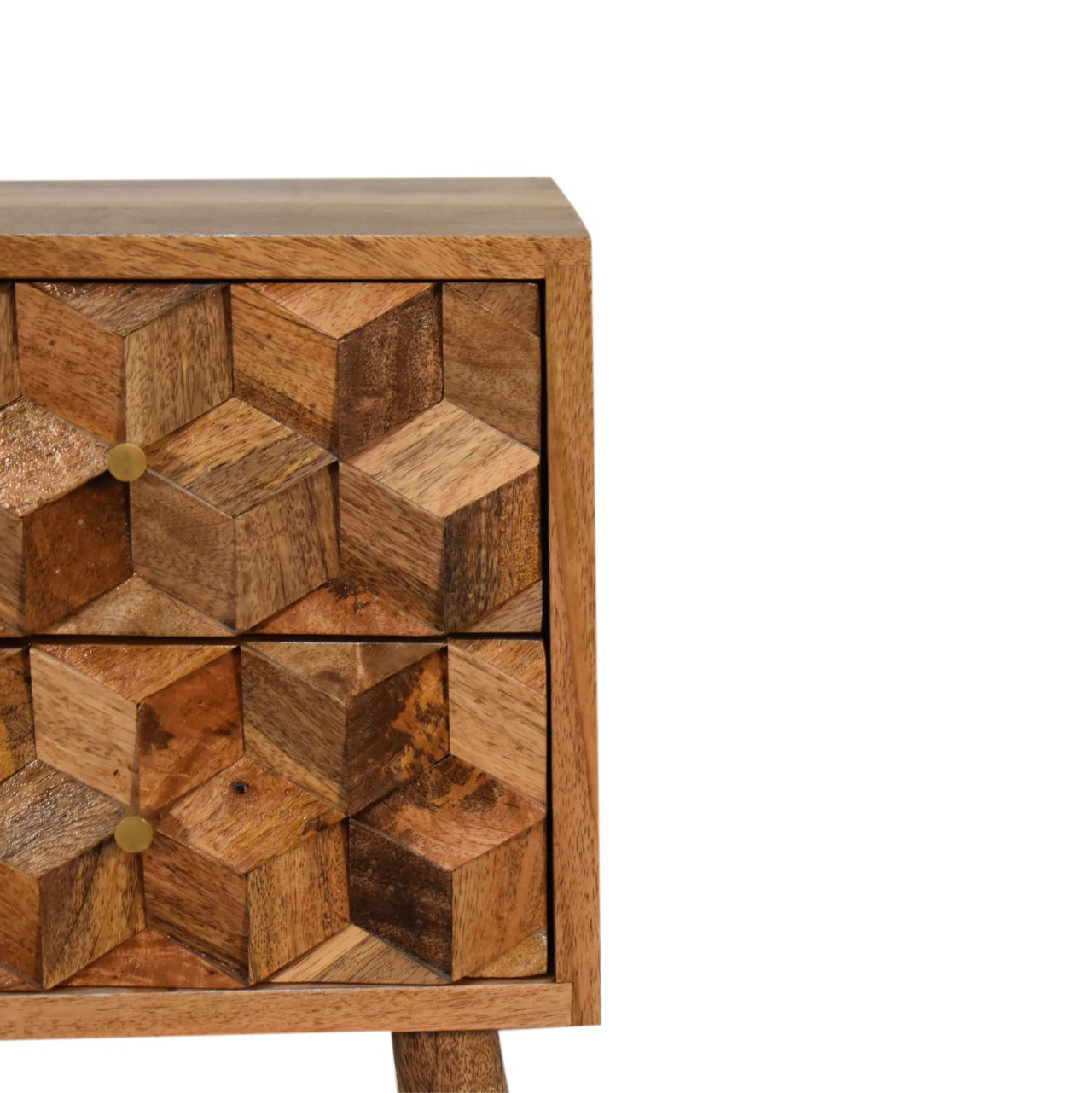 mini cube carved 2 drawer bedside