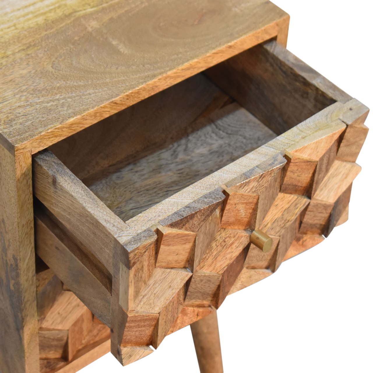mini cube carved 2 drawer bedside