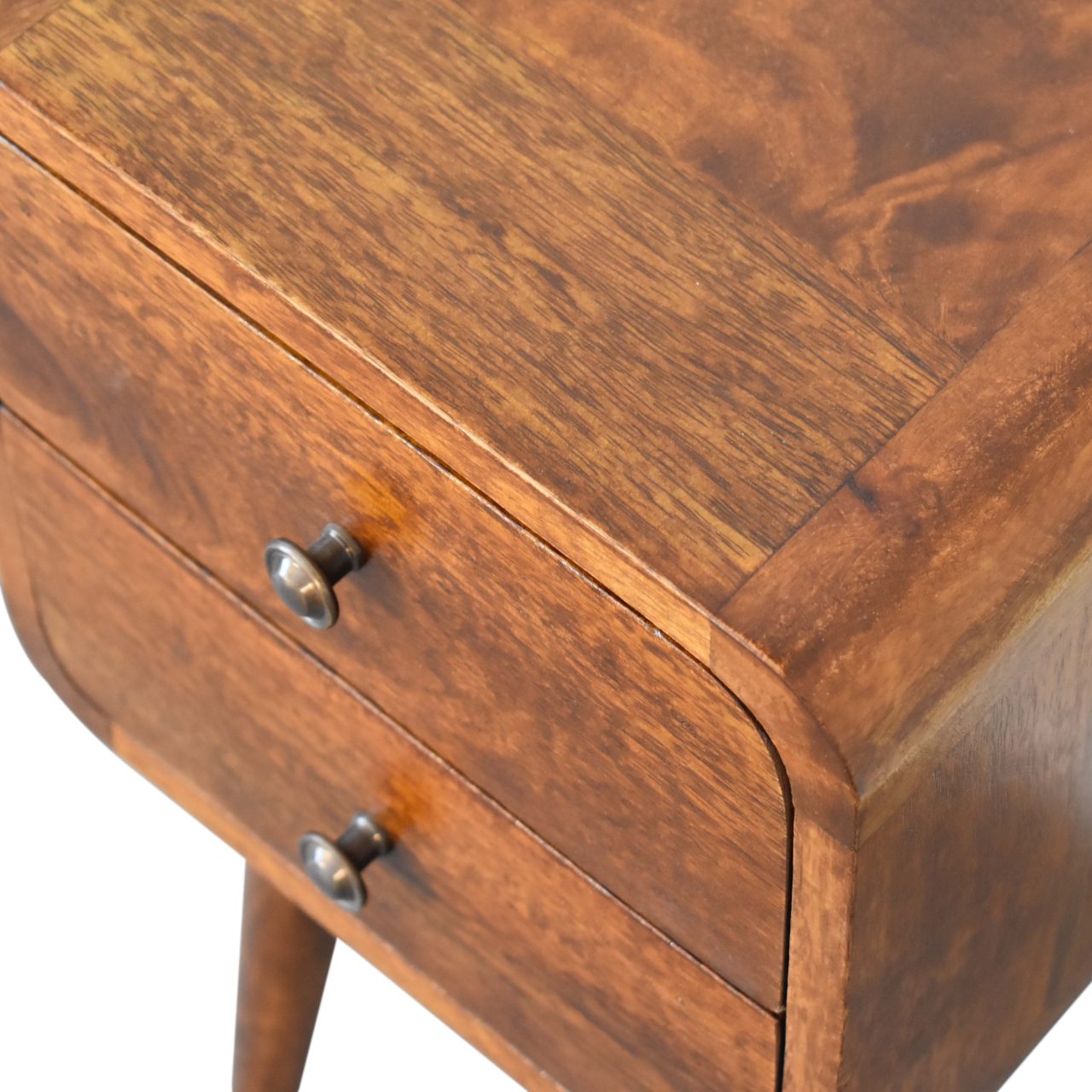 mini chestnut curved bedside