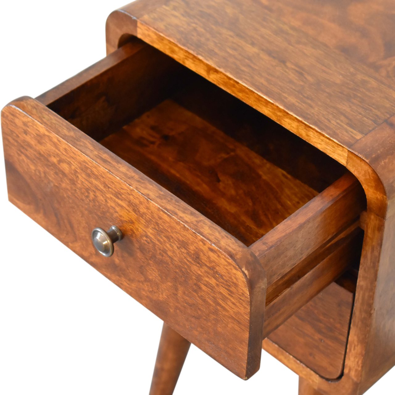 mini chestnut curved bedside