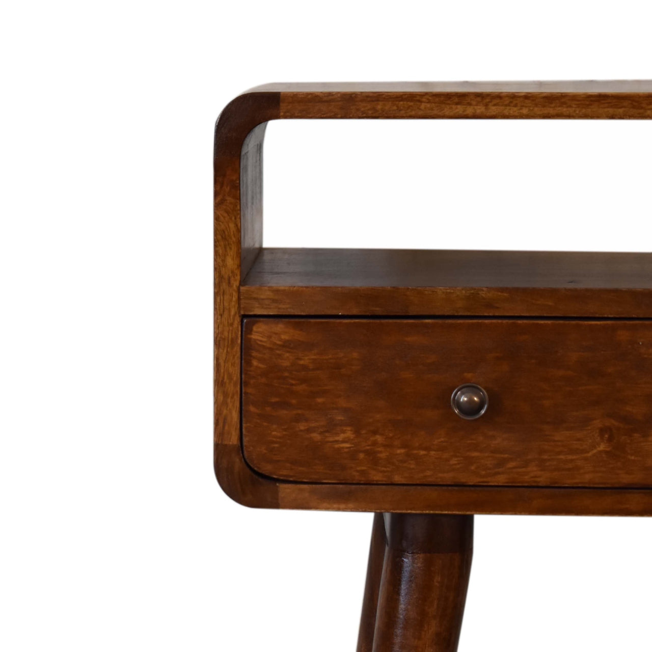 mini chestnut curved console table