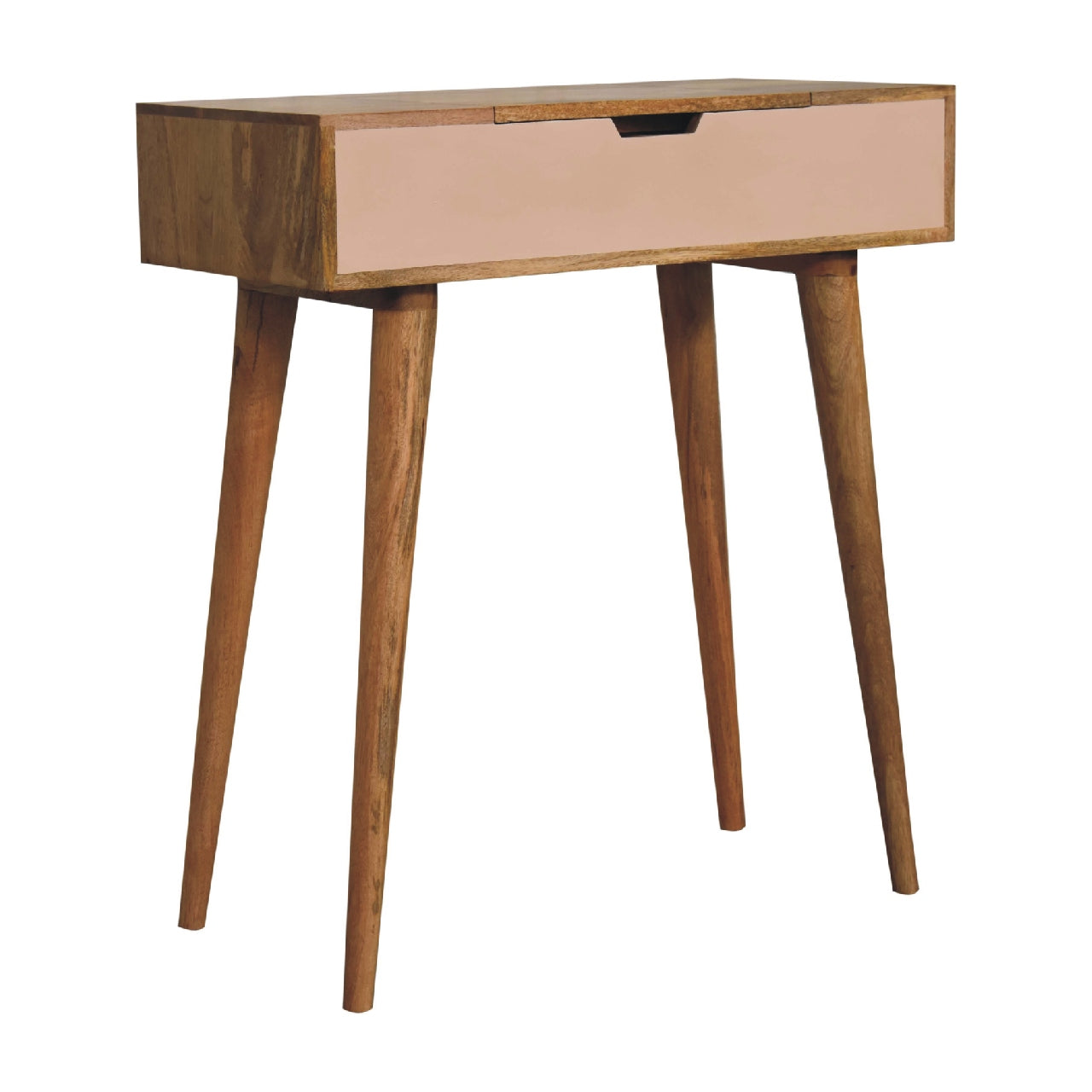 mini blush pink dressing table with foldable mirror